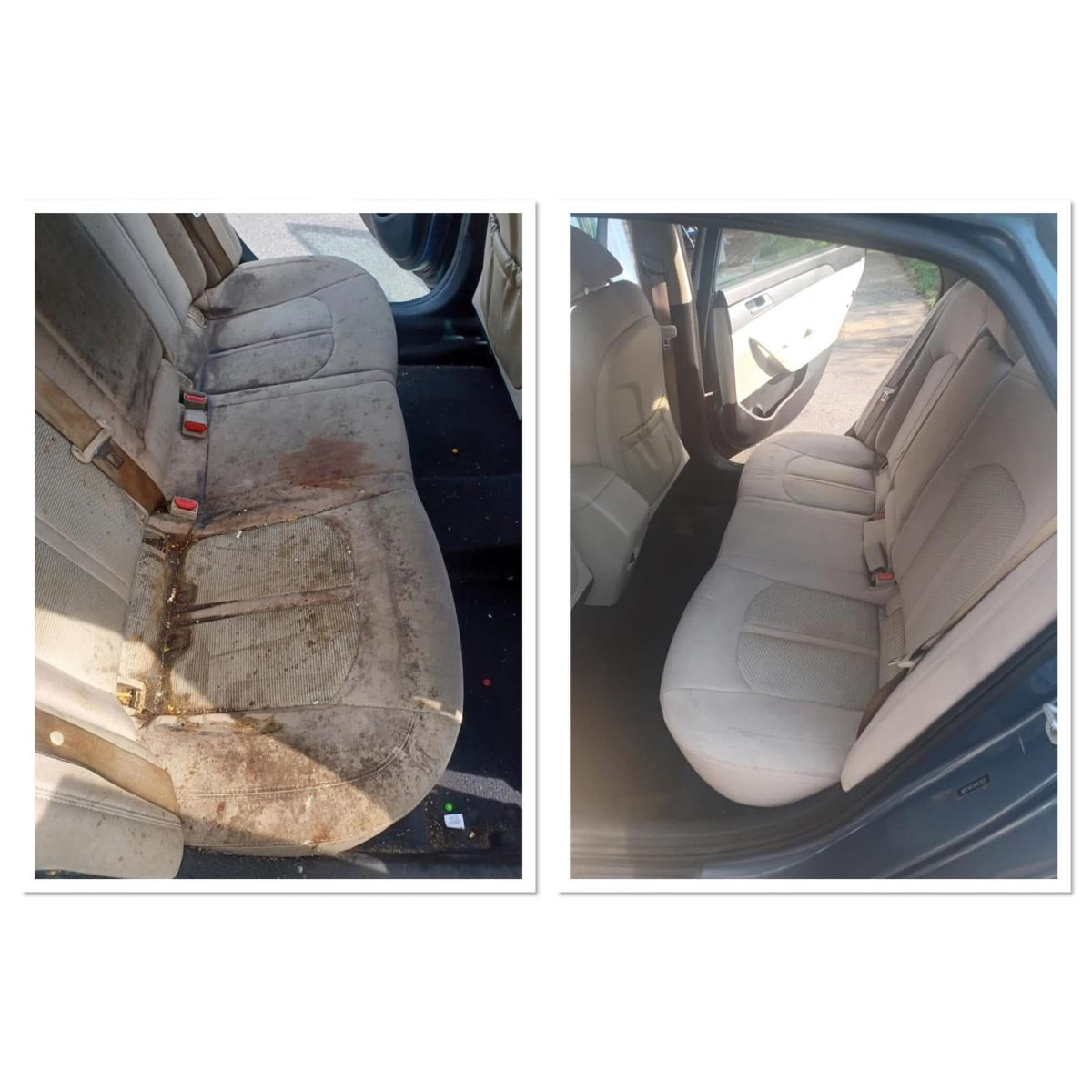 Rear seats before and after an interior deep clean